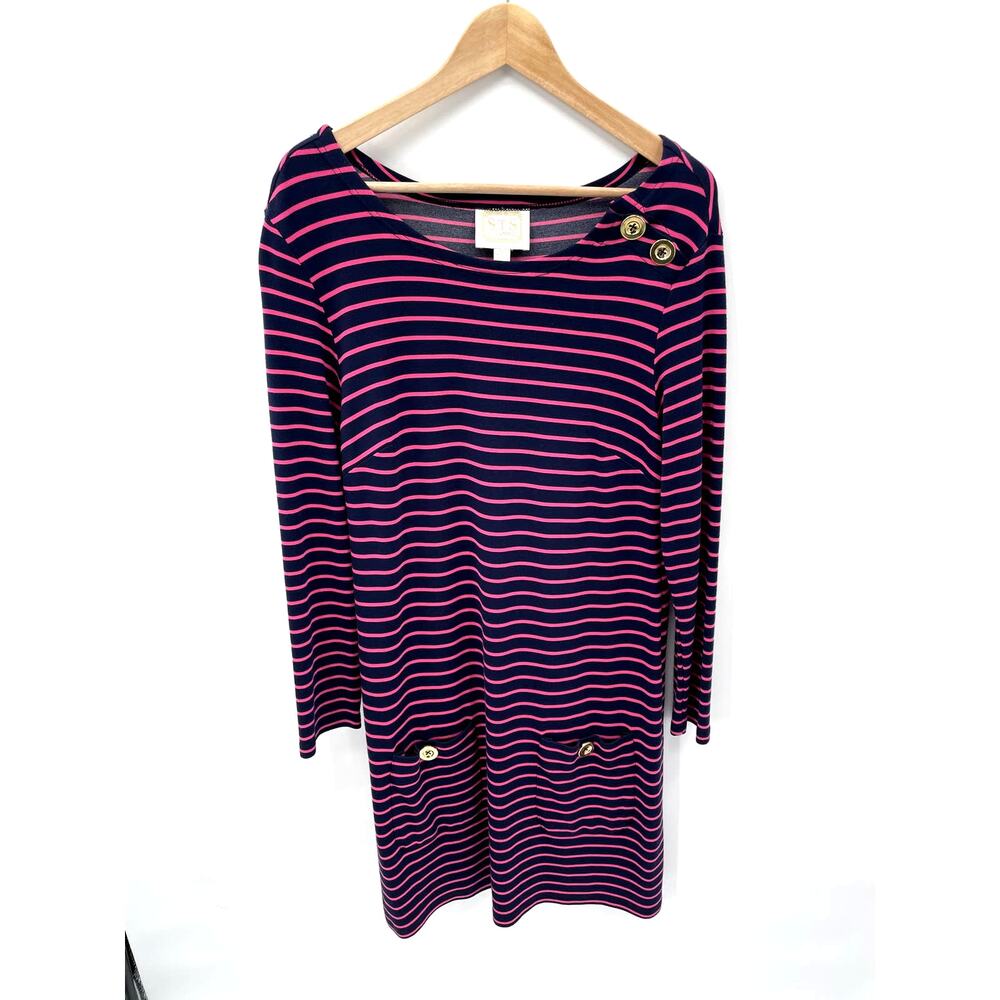 STS Sail to Sable | Smiling in Stripes Navy & Pink Shift Dress // M